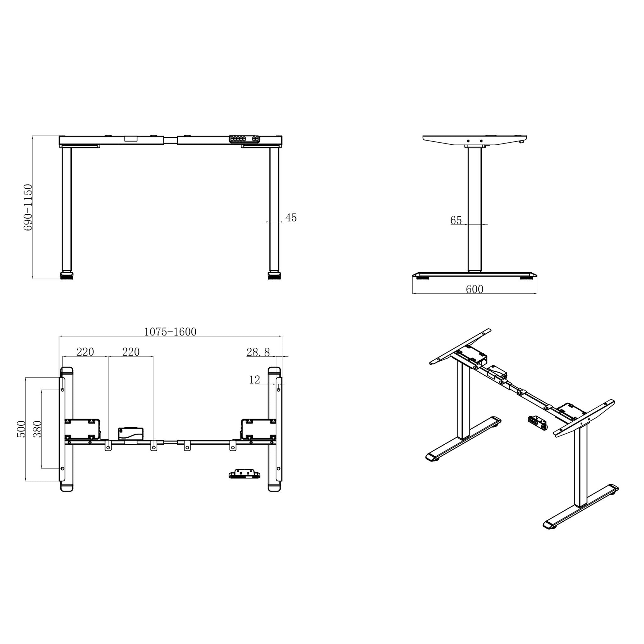 Reguleeritavad lauajalad LIGHT mõõdud