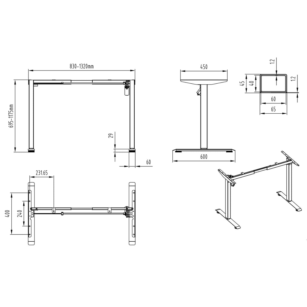 Reguleeritavad lauajalad ühe mootoriga BUDGET mõõdud